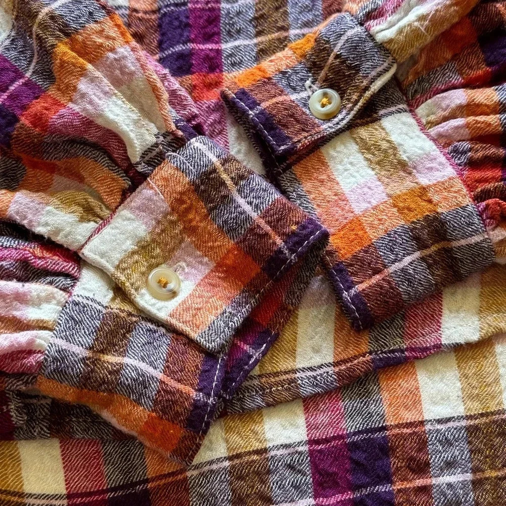 PILCRO Anthropologie Plaid Flannel Button Down Shirt Western Boho Ruffle Trim M - Picture 14 of 16